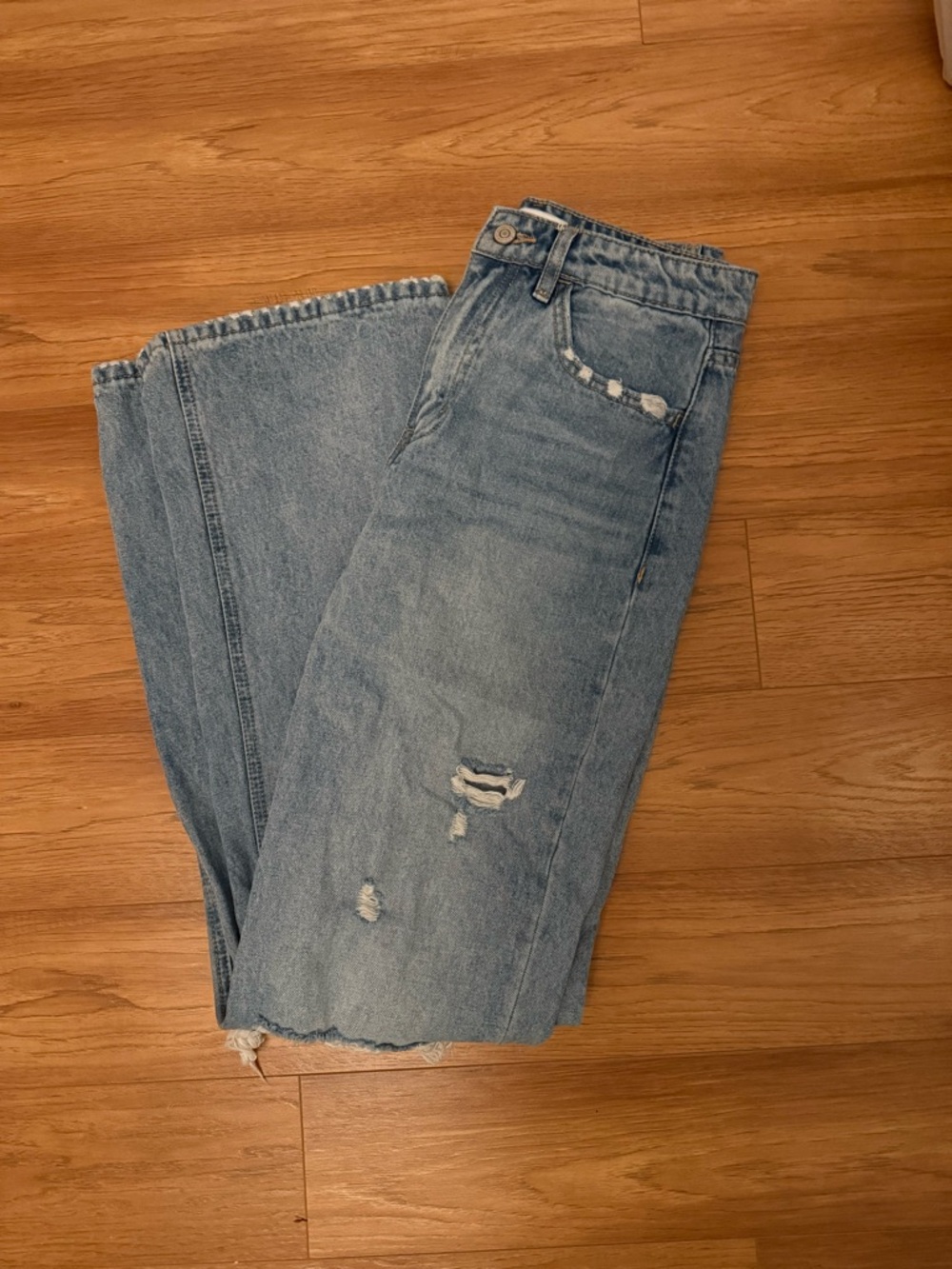 Flying Monkey Light Blue Distressed Straight Leg Jeans